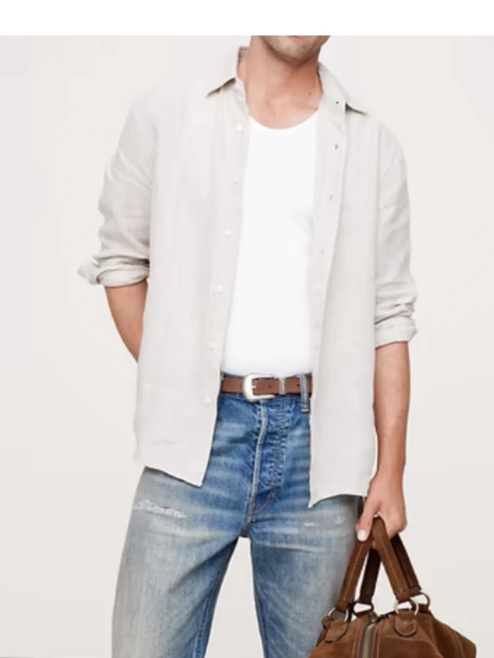 Banana Republic 100% Linen Men Shirt in Cream